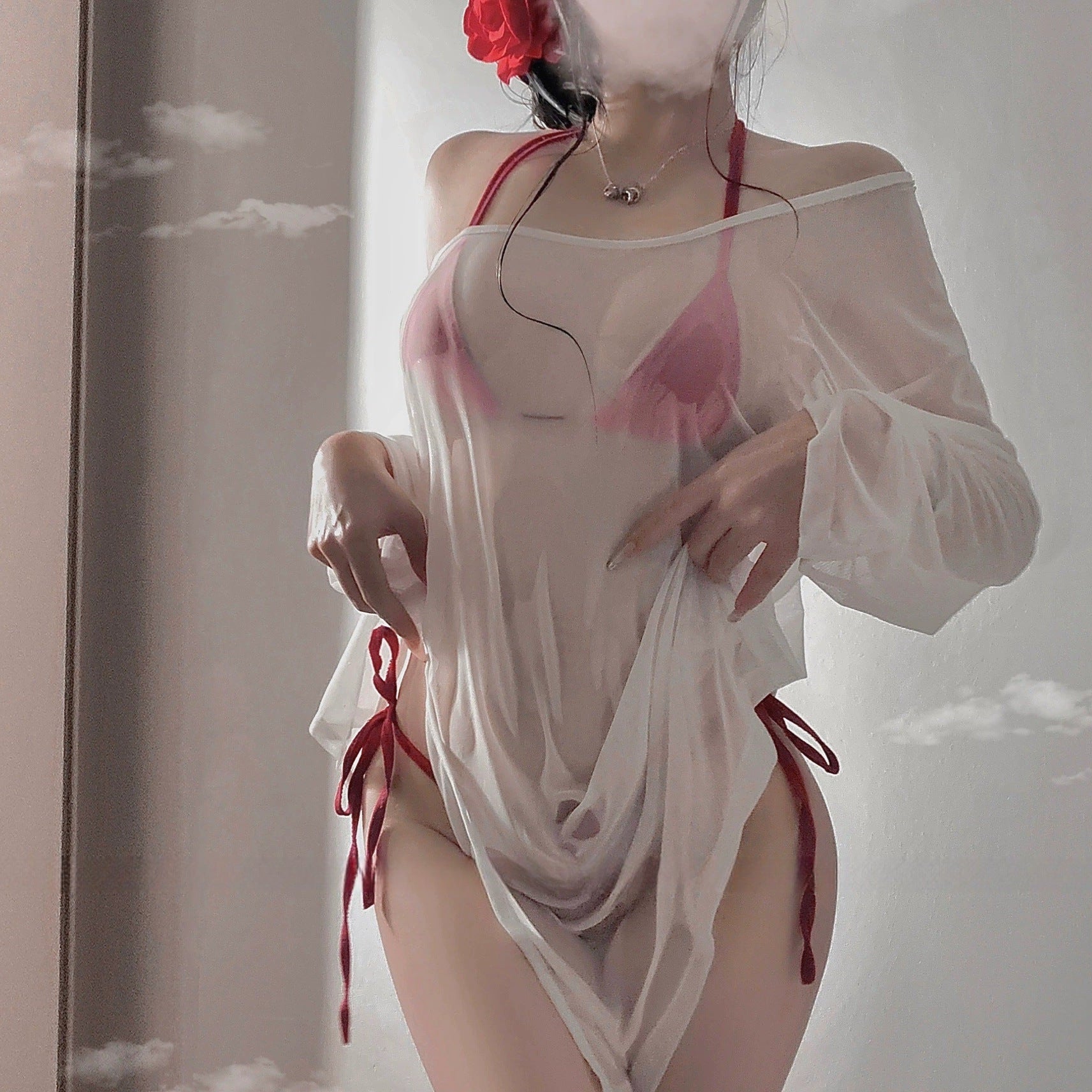 Image of Erotic underwear, three-point bikini, wet body, temptation, see-through, passion, free of pure desire, halterneck see-through, cross-border foreign trade